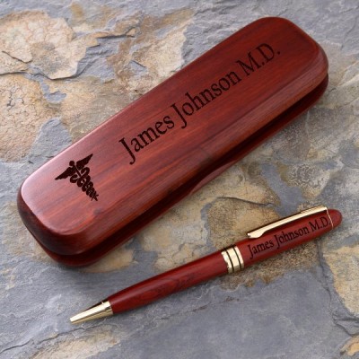 Engraved Rosewood Pen Set